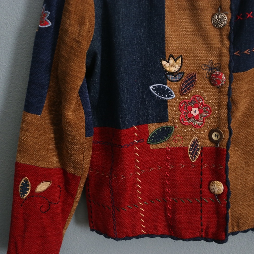 Patchwork Cottagecore Embroidered Denim Jacket - image 5